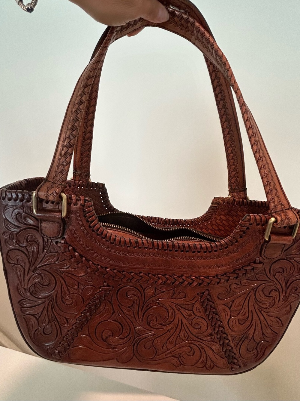 New Vilenca Hand-Tooled Leather Tote Bag - Brown - Picture 10 of 14